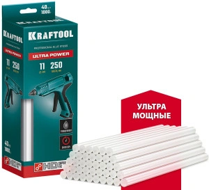 Клеевые стержни, 11 х 250 мм, 40 шт, ультрамощные, прозрачные, KRAFTOOL Ultra Power 06848-40