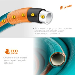 Поливочный шланг, 1/2", 15 м, 35 атм, пятислойный, плетёное армирование, GRINDA EXPERT 5 429007-1/2-15