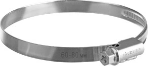 Червячный хомут, 60 - 80 мм, накатная лента 9 мм, цинк, 50 шт, ЗУБР Х-9Н 37807-80