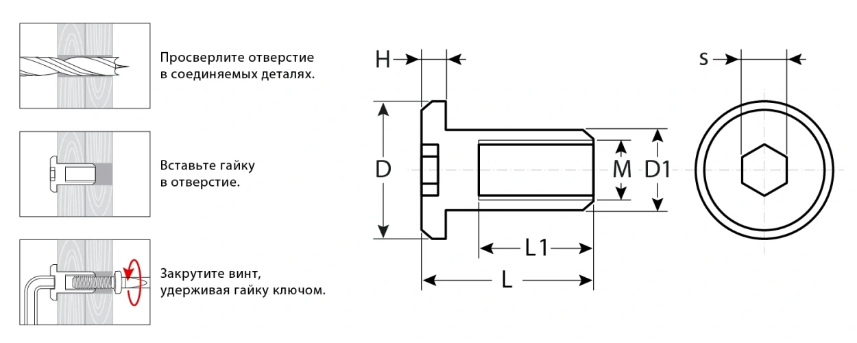 Гайка Эриксона с плоской головкой, M6 x 12 мм, шест. 4 мм, цинк, 5 кг, ЗУБР 303770-4 — фото 3
