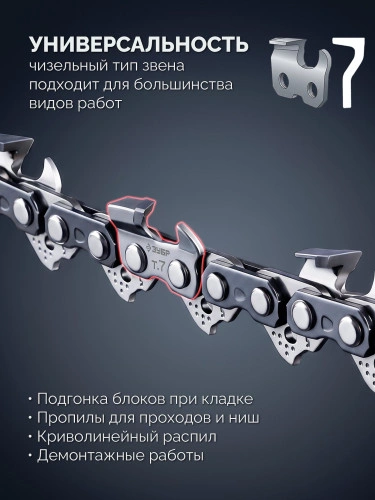 Цепь, 40 см, шаг 3/8", паз 1.5 мм, 58 звеньев, CONCUT тип 7 ЗУБР 71307-40 — фото 5