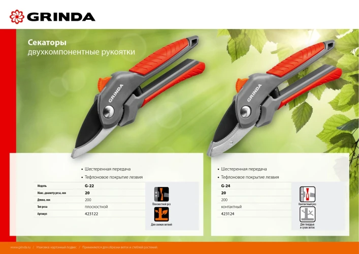 Контактный секатор, 200 мм, с двухкомпонентными рукоятками, GRINDA G-24 423124 — фото 7