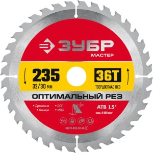 Пильный диск по дереву, 235 x 32/30 мм, 36T, ЗУБР Оптимальный рез 36912-235-32-36_z01