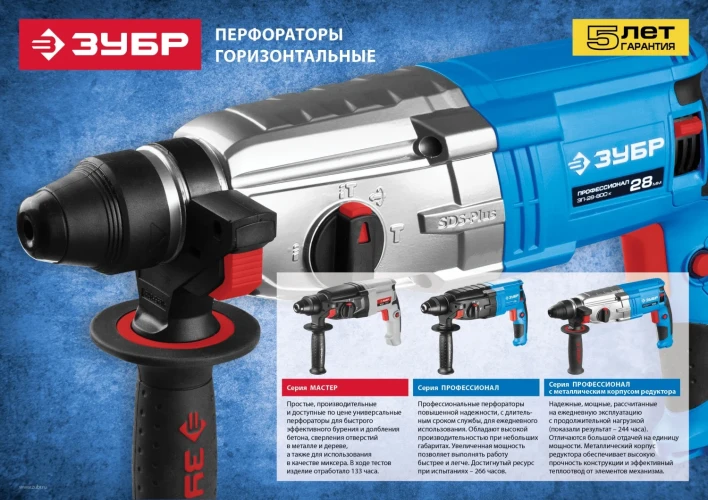 Перфоратор SDS Plus, 22 мм, 650 Вт, ЗУБР П-22-650 — фото 11