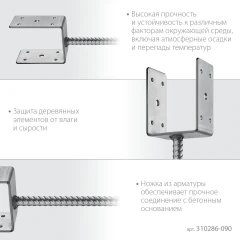 U-образное основание столба, 91 x 120 x 60 мм, ЗУБР ОС-U 310286-090
