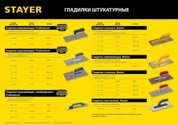Штукатурная гладилка, 130 х 480 мм, зуб 8 х 8 мм, STAYER Expert 480 0803-08 — фото 2
