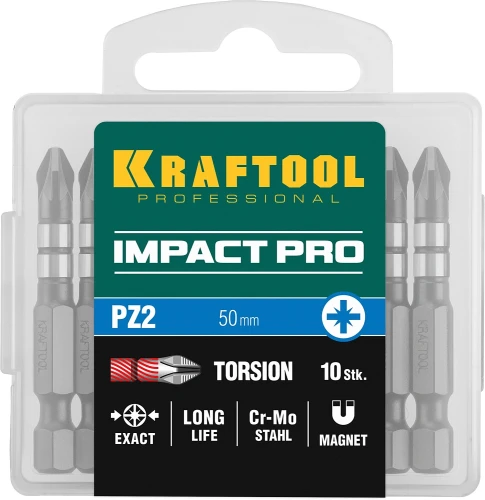 Ударные биты, 50 мм, 10 шт, KRAFTOOL Impact PZ2 26193-2-50-S10 — фото 2