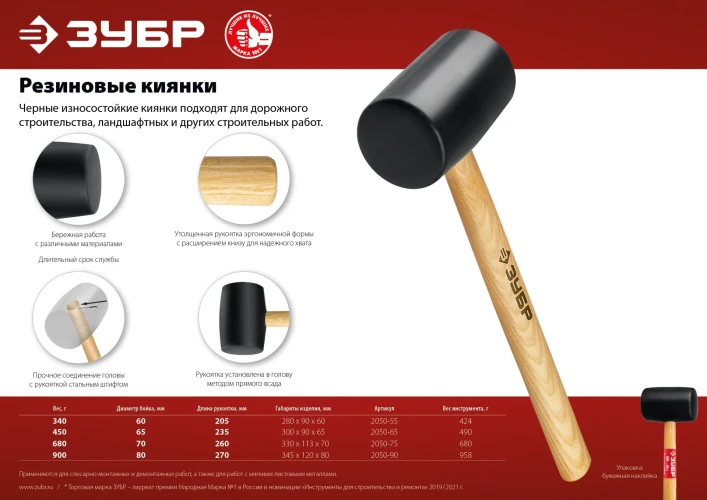 Резиновая киянка, 450 г, чёрная, ЗУБР 2050-65_z02 — фото 3