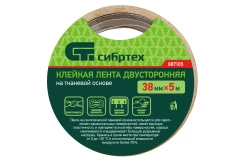 Лента клейкая двусторонняя, 38 мм х 5 м, на тканевой основе Сибртех 887105