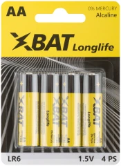 Батарейка щелочная, 1.5 В, тип АА, 4 шт. xbat LR6-4BPC