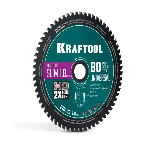 Диск пильный по дереву, Slim multi cut 210 х 30 x 1.8 мм, 80Т, KRAFTOOL 36957-210-30-80 — фото 1