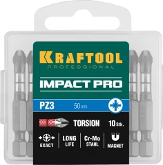Ударные биты, 50 мм, 10 шт, KRAFTOOL Impact PZ3 26193-3-50-S10