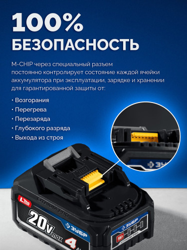 УШМ (болгарка) аккумуляторная компактная, 20 В, d 105 мм, 2 АКБ LMS 4 А·ч, сумка, Профессионал, ЗУБР AB-100-850-42