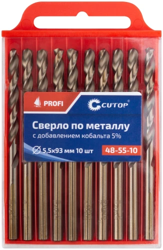 Сверло по металлу Profi с кобальтом 5%, 5,5 x 93 мм (10шт) CUTOP 48-55-10 — фото 3