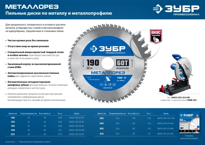 Пильный диск по металлу и металлопрофилю, 255 х 30 мм, 60Т, ЗУБР Металлорез 36932-255-30-60 — фото 5