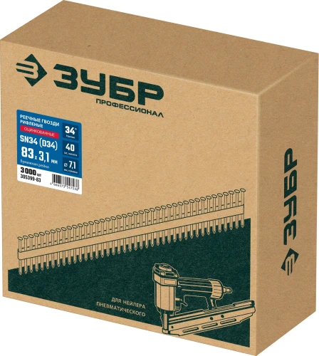 Реечные гвозди рифленые оцинкованные, SN34 (D34) 83 х 3.1 мм, 3000 шт, ЗУБР 305399-83 — фото 2