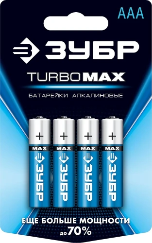 Алкалиновая батарейка, ААА х 4, 1.5 В, ЗУБР TURBO-MAX 59203-4C_z01 — фото 1