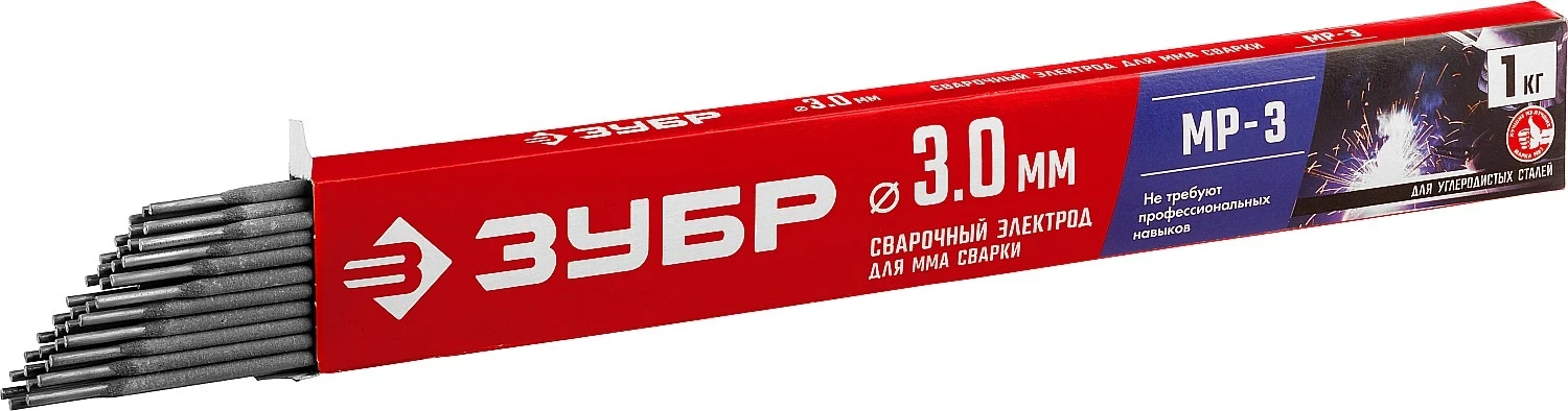 Электрод сварочный, Д 3.0 х 350 мм, 1 кг в коробке, МР-3 рутиловый, ЗУБР 40011-3.0 — фото 3