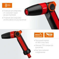 Поливочный пистолет, плавная регулировка, двухкомпонентный, GRINDA N-R 8-427189