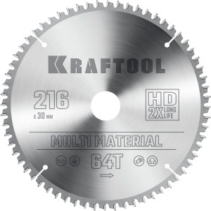 Пильный диск по алюминию, 216 х 30 мм, 64Т, KRAFTOOL Multi Material 36953-216-30