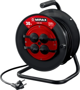 Силовой удлинитель на катушке, 3 х 2.5 мм2, 30 м, 3500 Вт, IP44, ПВС MIRAX 55051-30