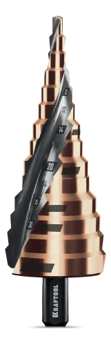 Сверло ступенчатое, COBALT 4-39мм, 14 ступеней, азотирование, винтовая спираль, KRAFTOOL 29691-4-39-14 — фото 1