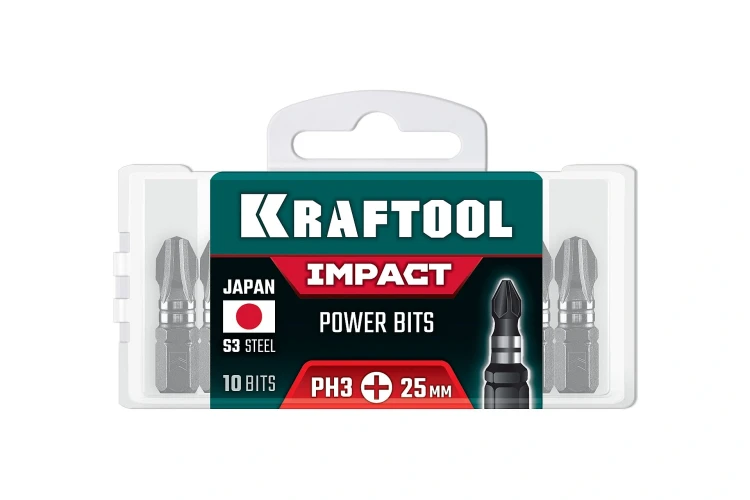 Ударные биты, 25 мм, 10 шт, KRAFTOOL Impact PH 3 26191-3-25-S10 — фото 2
