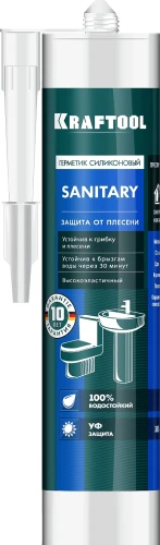 Санитарный силиконовый герметик, 300 мл, прозрачный, KRAFTOOL SANITARY 41255-2_m — фото 1