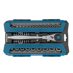 Набор торцевых головок, трещотка 120 зубьев, 1/2", 1/4", CrV, 41 предмет Gross 14143