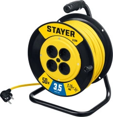 Силовой удлинитель на катушке, ПВС, 2 х 1.5 мм2, 50 м, 3500 Вт, STAYER S-215 55072-50