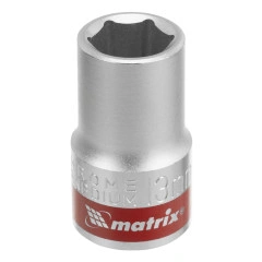 Головка торцевая, 13 мм, шестигранная, CrV, под квадрат 1/2, хромированная Matrix 13113