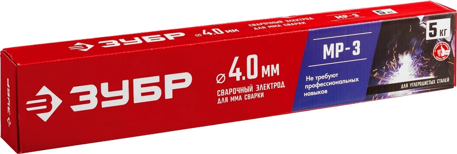 Электрод сварочный, Д 4.0 х 450 мм, 5 кг в коробке МР-3 рутиловый, ЗУБР 40015-4.0 — фото 2