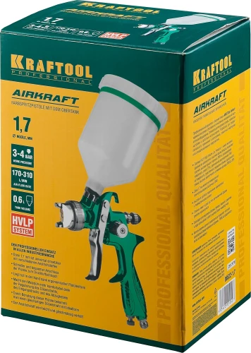 Пневматический краскопульт с верхним бачком, HVLP, 1.7 мм, KRAFTOOL AirKraft 06522-1.7 — фото 2