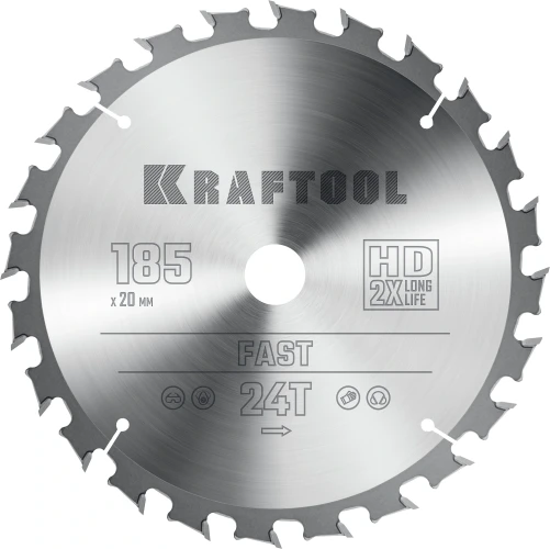 Пильный диск по дереву, 185 х 20 мм, 24Т, KRAFTOOL Fast 36950-185-20 — фото 1
