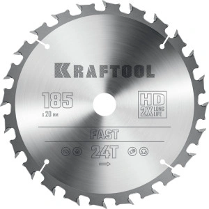 Пильный диск по дереву, 185 х 20 мм, 24Т, KRAFTOOL Fast 36950-185-20