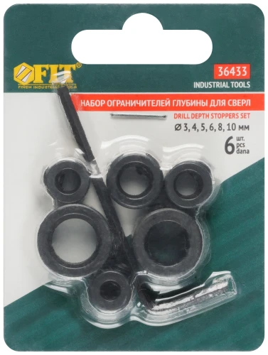 Стопперы для сверел, набор 6 шт. (3, 4, 5, 6, 8, 10 мм) FIT 36433 — фото 3
