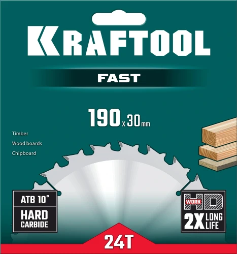 Пильный диск по дереву, 190 х 30 мм, 24Т, KRAFTOOL Fast 36950-190-30 — фото 2