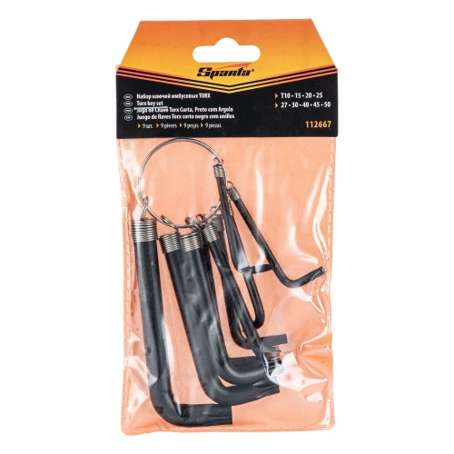 Набор ключей имбусовых Torx 9 шт: T10, 15, 20, 25, 27, 30, 40, 45, 50, оксидированные, на кольце Sparta 112667 — фото 7