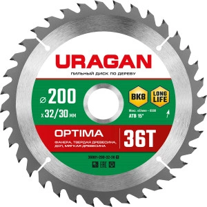 Пильный диск по дереву, 200 х 32/30 мм, 36Т, URAGAN Optima 36801-200-32-36_z01