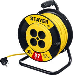 Силовой удлинитель на катушке, ПВС, 2 х 2.5 мм2, 30 м, 3750 Вт, STAYER S-225 55070-30