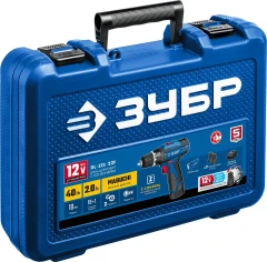 Кейс, 12 В, 40 Н·м, 2 АКБ тип Т7 (2 А·ч), дрель-шуруповерт + LED фонарь, ЗУБР DL-121-22F