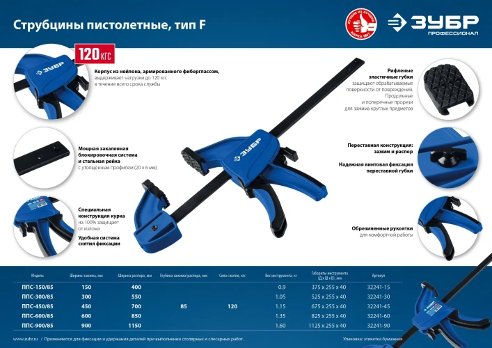 Пистолетная струбцина, 150 х 85 мм, ЗУБР ППС-15/85 32241-15 — фото 9