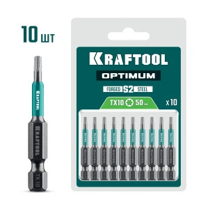 Биты, 50 мм, 10 шт, KRAFTOOL OPTIMUM TX 10 26126-10-50-10