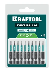 Биты, 50 мм, 10 шт, KRAFTOOL OPTIMUM TX 10 26126-10-50-10