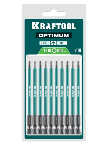 Биты, 100 мм, 10 шт, KRAFTOOL OPTIMUM TX 15 26126-15-100-S10 — фото 2