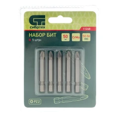 Бита PZ2 x 50, сталь CrMo, 5 шт. Сибртех 11248