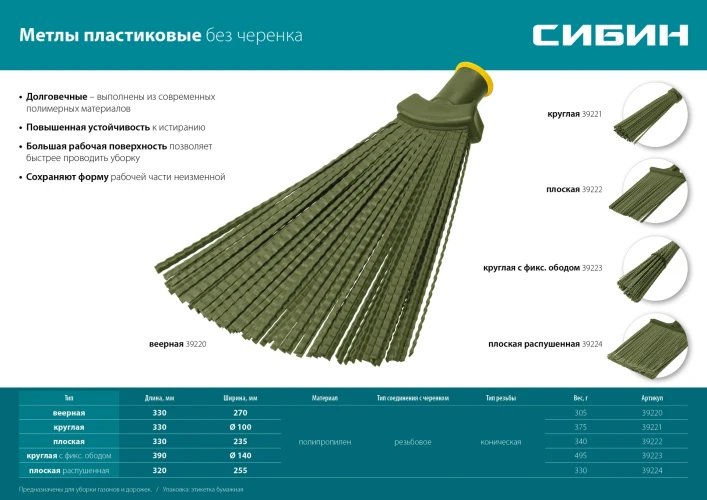 Пластиковая метла, 420 х 110 мм, полипропилен, коническое резьбовое соединение, круглая, СИБИН 39221_z02 — фото 4