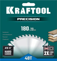 Пильный диск по дереву, 180 х 20 мм, 48Т, KRAFTOOL Precision 36952-180-20
