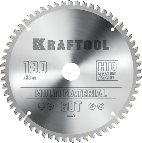 Пильный диск по алюминию, 180 х 30 мм, 60Т, KRAFTOOL Multi Material 36953-180-30 — фото 1