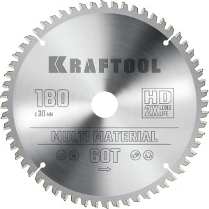 Пильный диск по алюминию, 180 х 30 мм, 60Т, KRAFTOOL Multi Material 36953-180-30